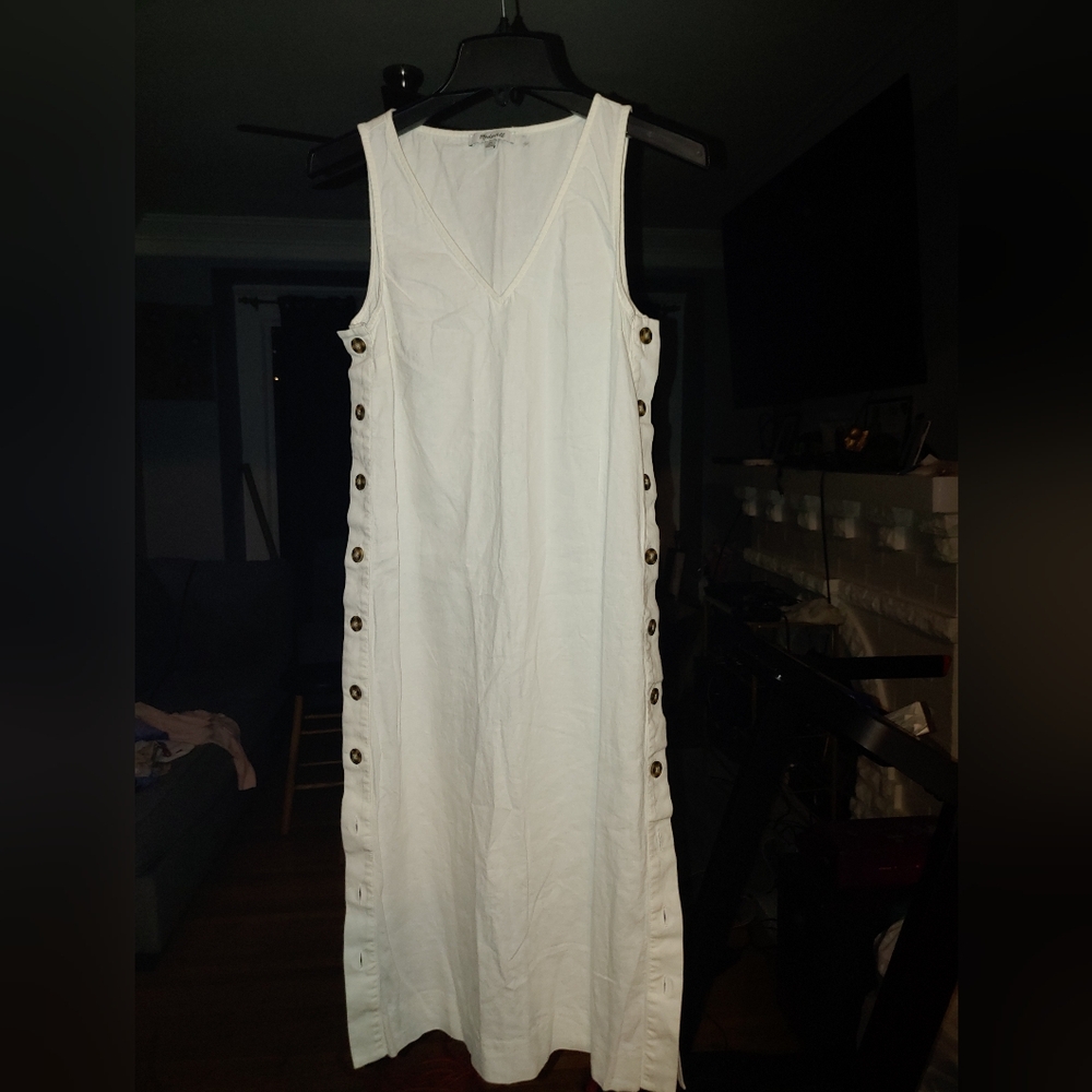 Madewell White Sleeveless Maxi Dress with Side Buttons